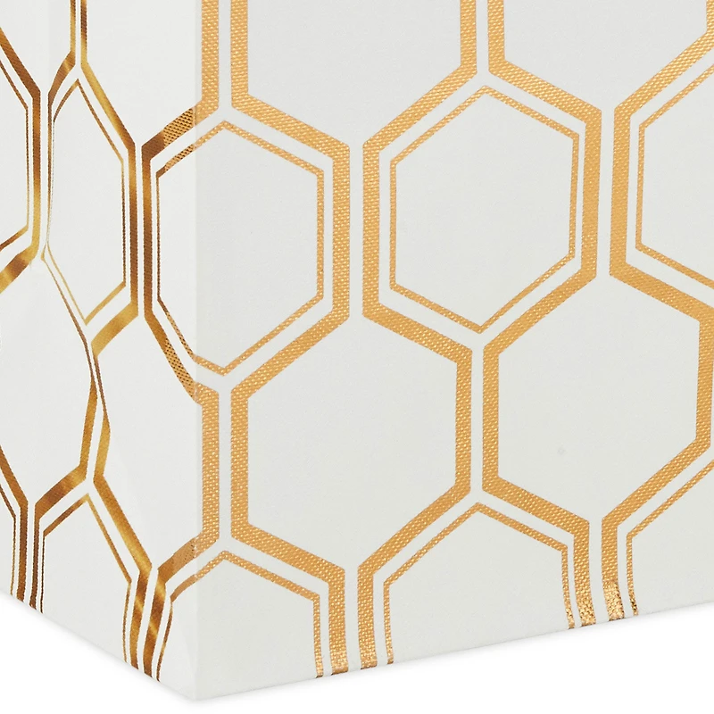 9.6" Gold Foil Hexagons on White Medium Gift Bag for only USD 3.99 | Hallmark