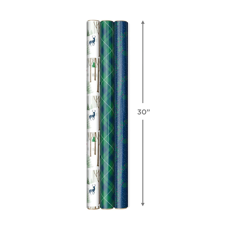 Rustic Winter 3-Pack Foil Christmas Wrapping Paper Assortment, 60 sq. ft. for only USD 16.99 | Hallmark