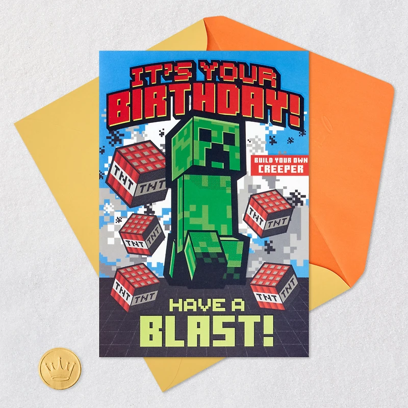 Minecraft Have a Blast Birthday Card for Kids With Build-Your-Own Creeper for only USD 5.59 | Hallmark
