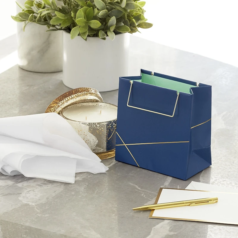 Navy With Gold Small Square Gift Bag, 5.5" for only USD 4.99 | Hallmark