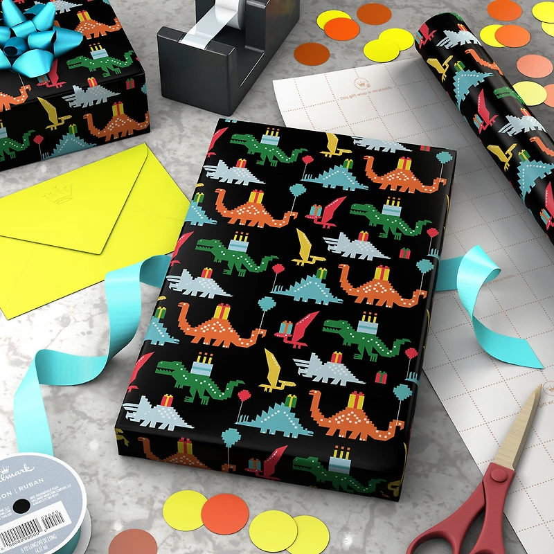8-Bit Dinosaurs Birthday Wrapping Paper, 20 sq. ft. for only USD 4.99 | Hallmark
