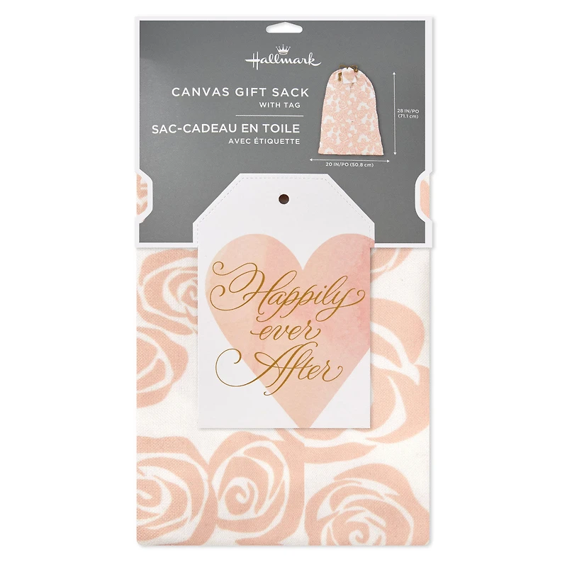 28" Pink Roses on Ivory Wedding Canvas Gift Sack With Gift Tag for only USD 14.99 | Hallmark