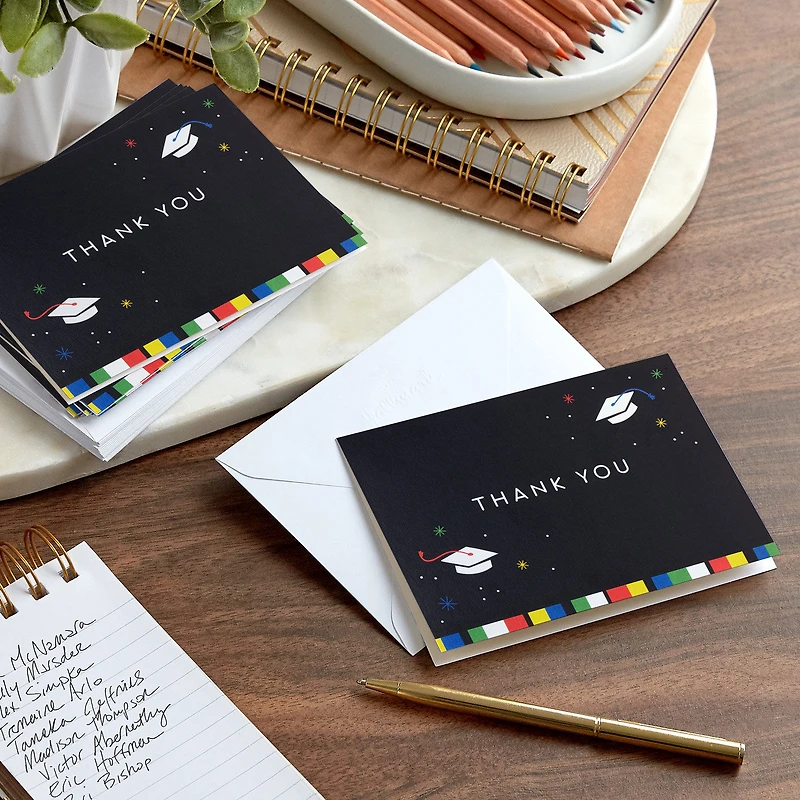 Grad Caps on Black Graduation Thank-You Notes, Pack of 10 for only USD 6.49 | Hallmark
