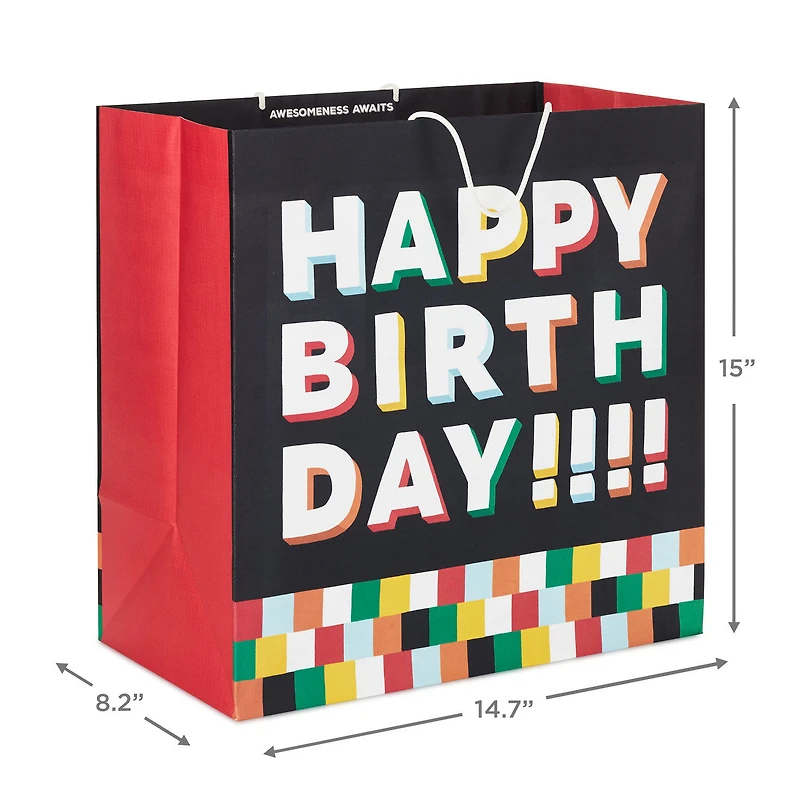 15" Shadow Letters on Black Extra-Deep Birthday Gift Bag for only USD 5.99 | Hallmark