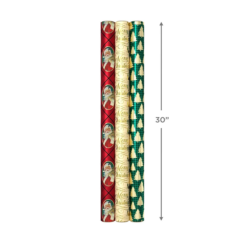 Traditional 3-Pack Foil Christmas Wrapping Paper Assortment, 60 sq. ft. for only USD 16.99 | Hallmark