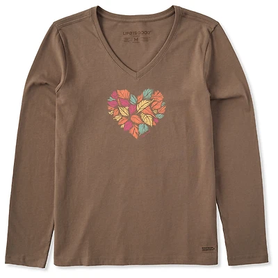 Life Is Good Women’s Heart of Fall Leaves Brown Long Sleeve V-Neck T-Shirt for only USD 34.50 | Hallmark
