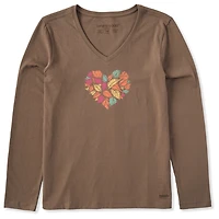 Life Is Good Women’s Heart of Fall Leaves Brown Long Sleeve V-Neck T-Shirt for only USD 34.50 | Hallmark