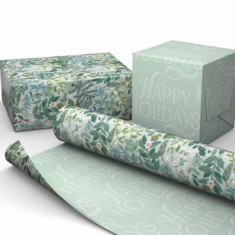 Floral on Blue/Happy Holidays Reversible Wrapping Paper Roll, 30 sq. ft. for only USD 4.99 | Hallmark