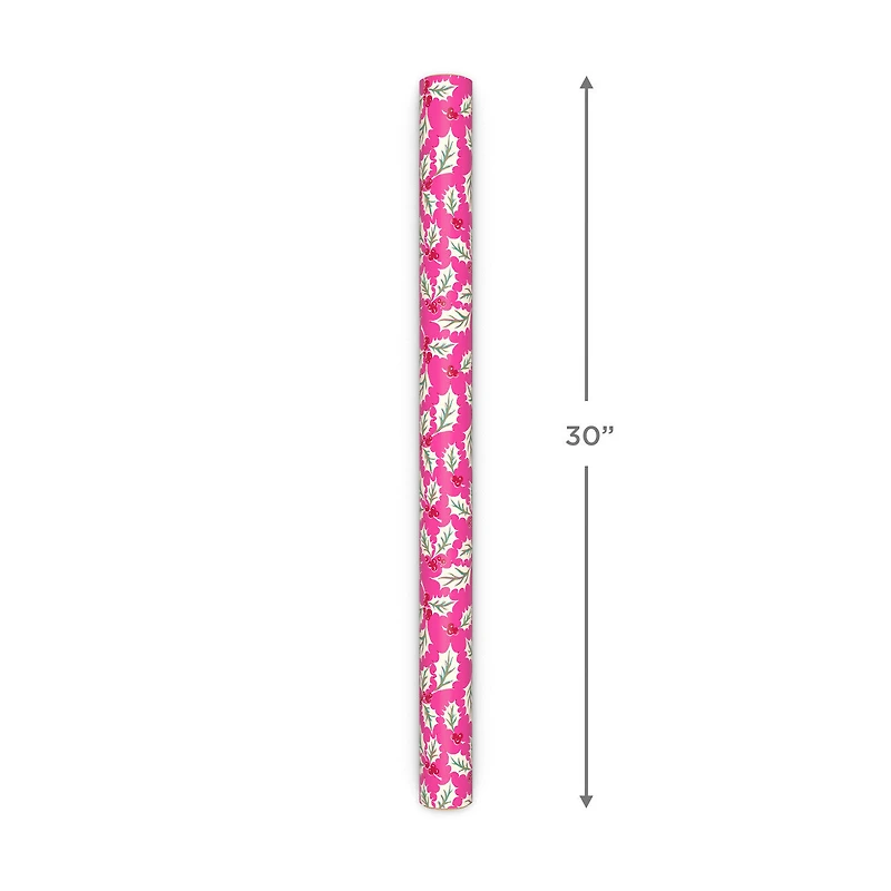 Holly on Rose/Diagonal Bright Stripes Christmas Reversible Wrapping Paper Roll, 30 sq. ft. for only USD 4.99 | Hallmark