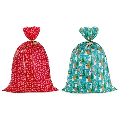Snowmen on Blue and Snowflakes on Red 2-Pack Giant Plastic Christmas Gift Bags for only USD 10.99 | Hallmark