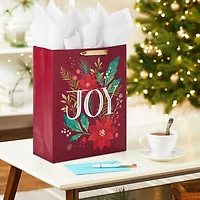 15.5" Joy and Poinsettia Extra-Large Holiday Gift Bag With Tissue Paper for only USD 8.99 | Hallmark