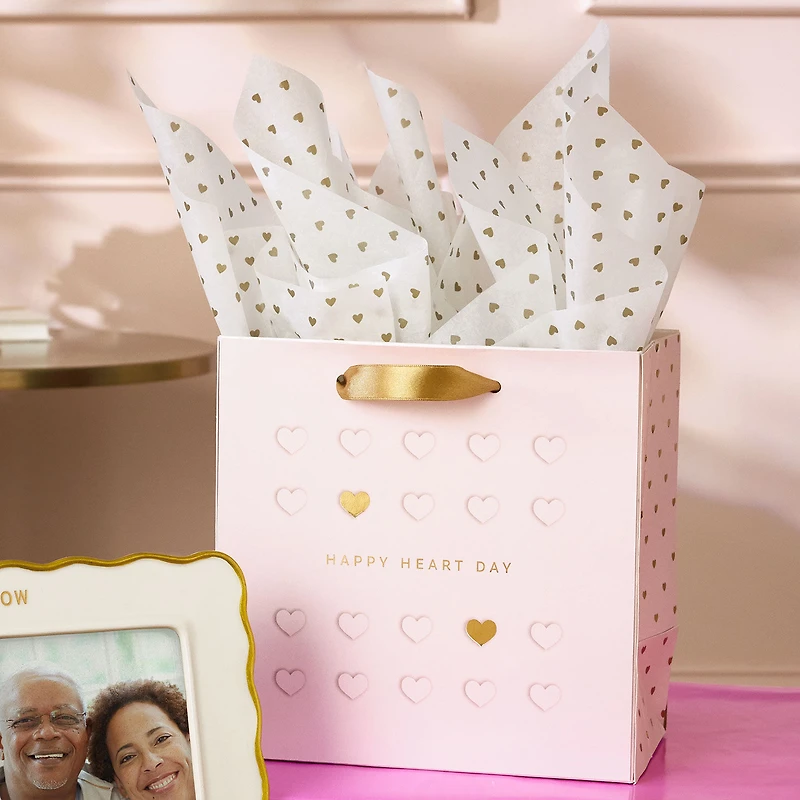 7.7" Pink Happy Heart Day Medium Square Gift Bag With Tissue Paper for only USD 8.99 | Hallmark