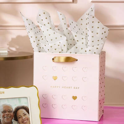 7.7" Pink Happy Heart Day Medium Square Gift Bag With Tissue Paper for only USD 8.99 | Hallmark