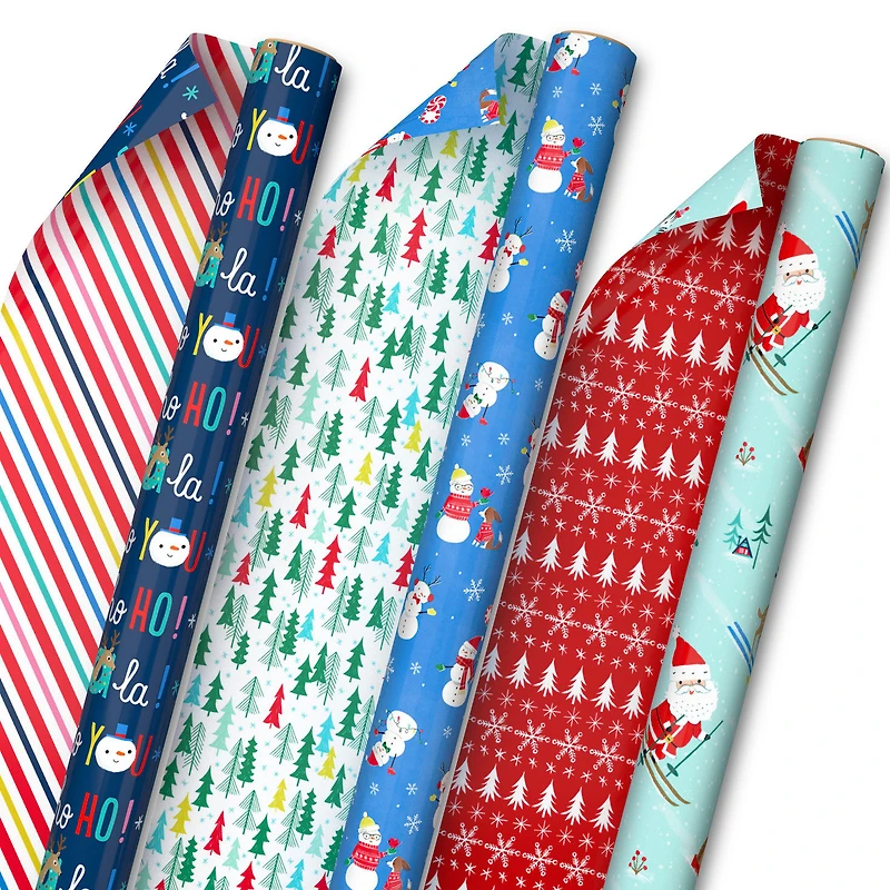Santa and Friends 3-Pack Reversible Christmas Wrapping Paper, 120 sq. ft. for only USD 16.99 | Hallmark