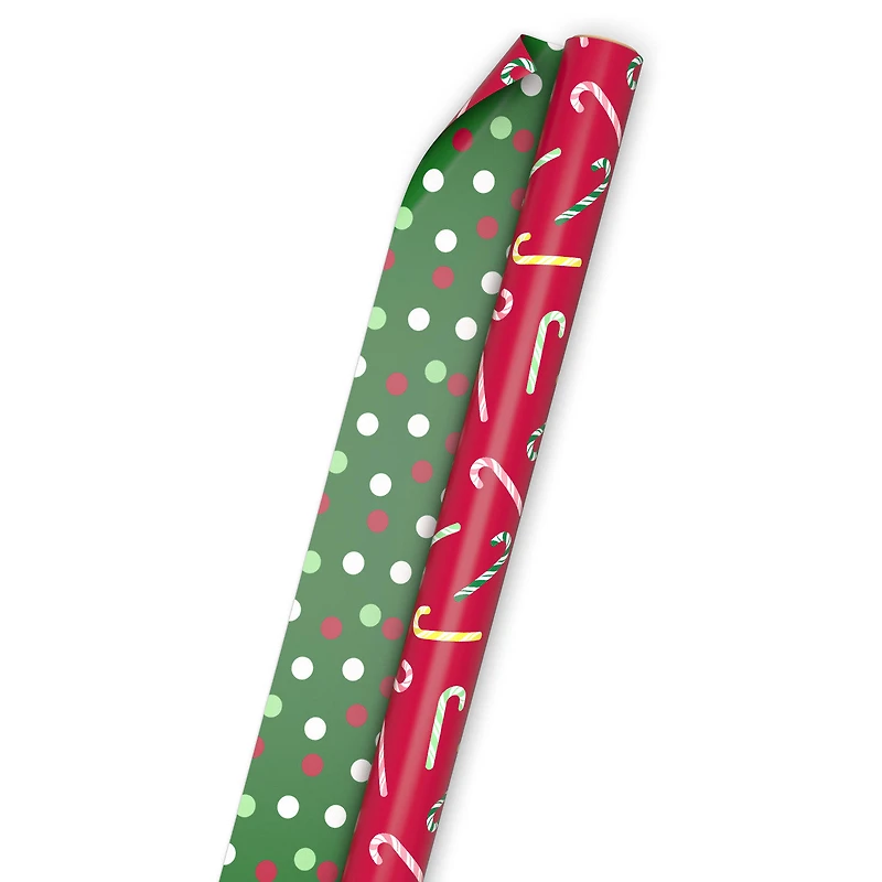 Candy Canes on Red/Dots on Green Christmas Reversible Wrapping Paper Roll, 30 sq. ft. for only USD 4.99 | Hallmark