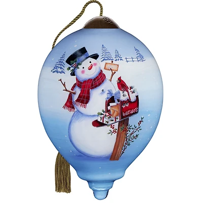 Ne'Qwa Art Christmas Wishes Snowman at Mailbox Glass Ornament for only USD 35.00 | Hallmark
