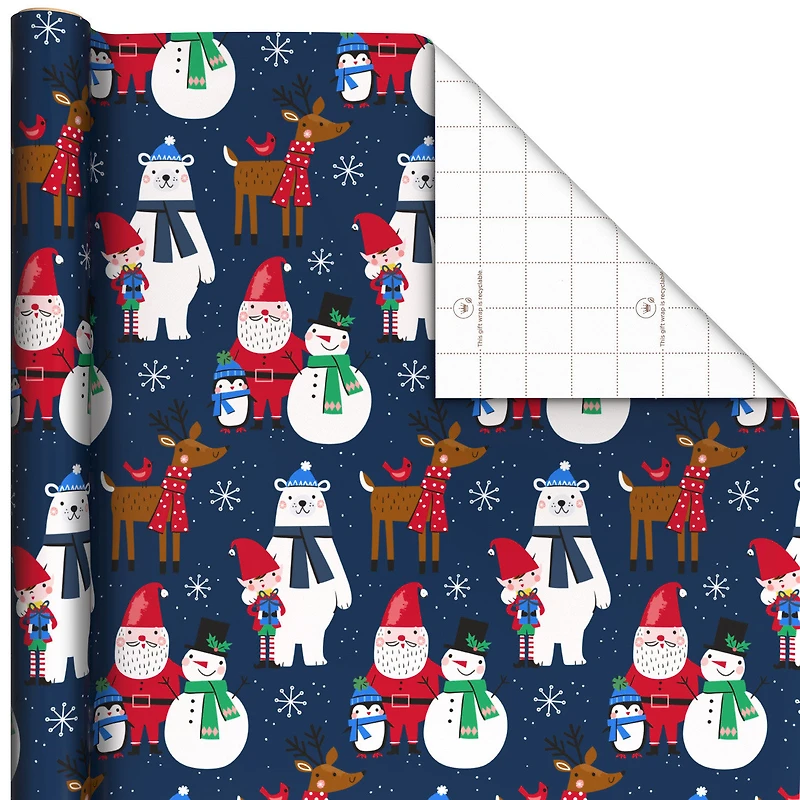 Santa and Friends on Navy Jumbo Christmas Wrapping Paper Roll, 90 sq. ft. for only USD 9.99 | Hallmark