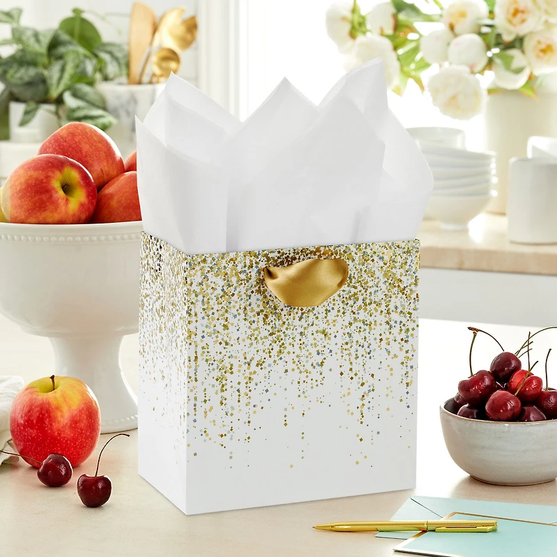 7.7" Gold Confetti Trails on White Medium Gift Bag for only USD 7.79 | Hallmark