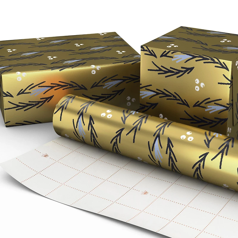 Illustrated Garlands on Gold Metallic Christmas Wrapping Paper Roll, 22.5 sq. ft. for only USD 4.99 | Hallmark