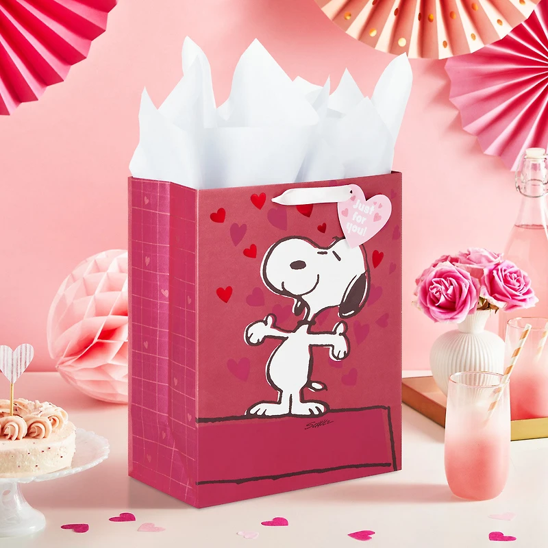 13" Peanuts® Snoopy With Hearts Large Valentine's Day Gift Bag With Tissue Paper for only USD 7.99 | Hallmark