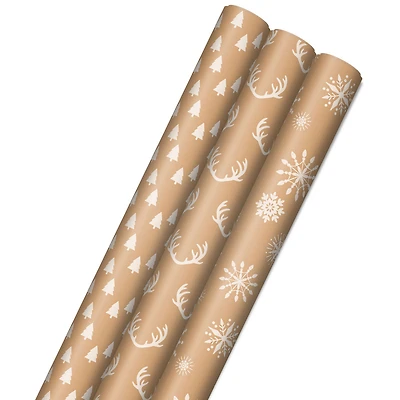 Winter Holiday Prints 3-Pack Kraft Wrapping Paper Assortment, 90 sq. ft. for only USD 16.99 | Hallmark