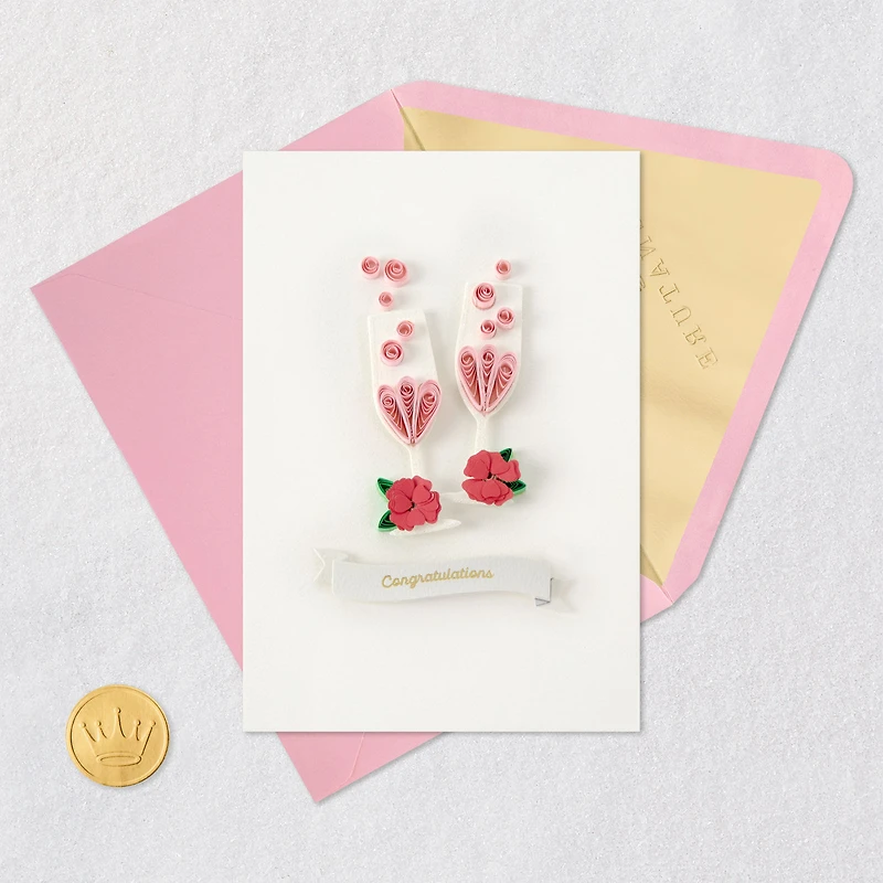 Pink Champagne Flutes Quilled Paper Handmade Wedding Card for Couple for only USD 9.59 | Hallmark