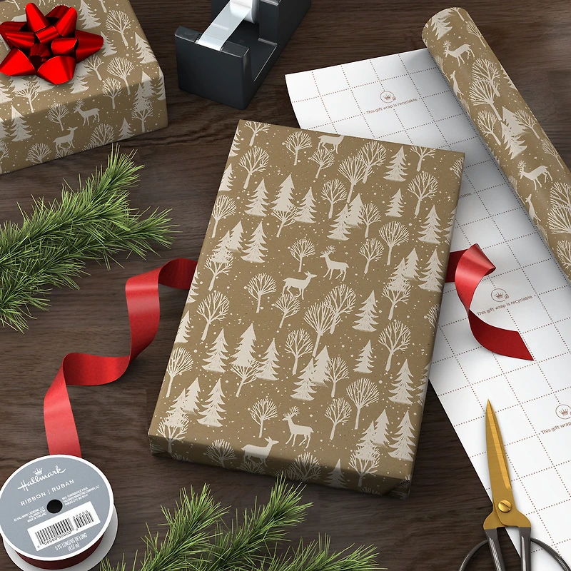 Deer and Tree Silhouettes on Brown Jumbo Christmas Wrapping Paper Roll, 90 sq. ft. for only USD 9.99 | Hallmark