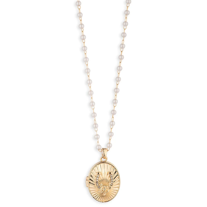 Kentucky Roses Gold Metal Necklace With Horseshoe Locket and Faux Pearls for only USD 20.00 | Hallmark