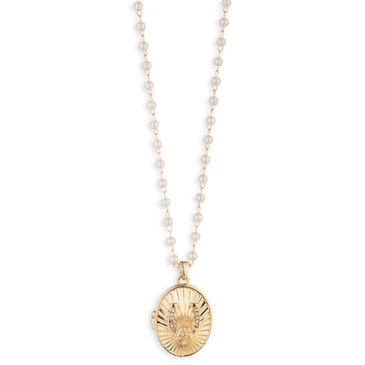 Kentucky Roses Gold Metal Necklace With Horseshoe Locket and Faux Pearls for only USD 20.00 | Hallmark