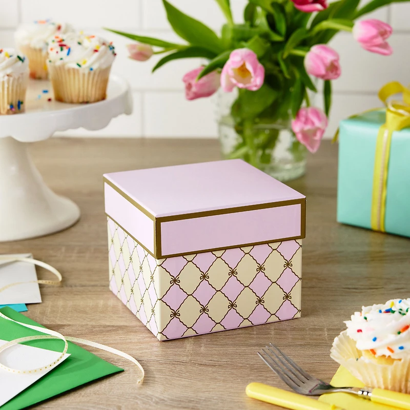 5" Square Gold Bow Lattice on Pink and Cream Gift Box for only USD 7.29 | Hallmark