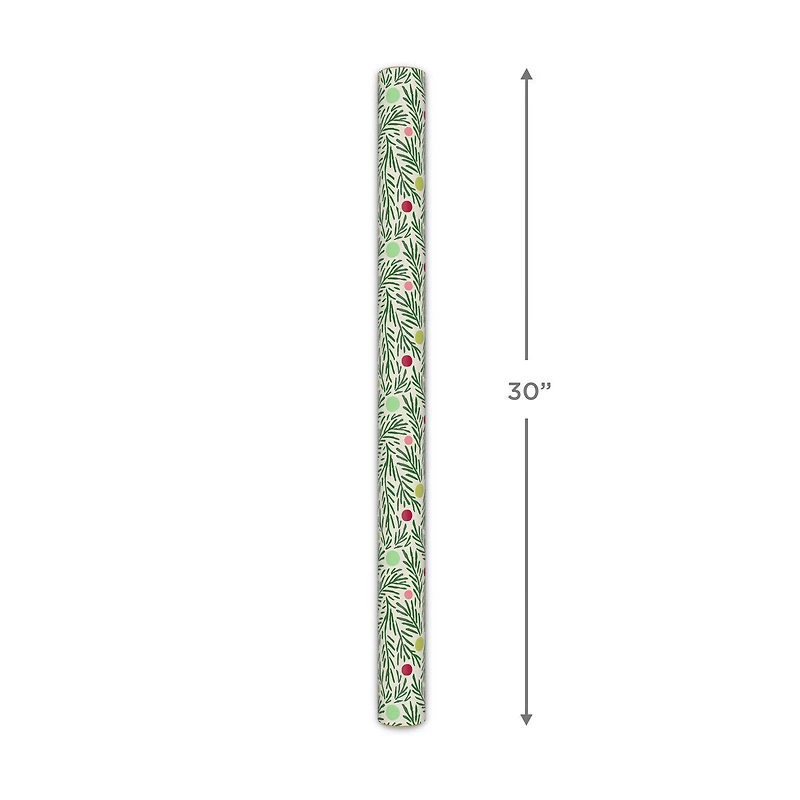 Pine Branches and Polka Dots on Cream Holiday Wrapping Paper Roll, 35 sq. ft. for only USD 4.99 | Hallmark