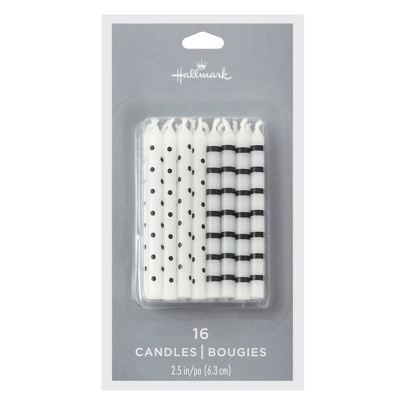 Black Dots and Stripes on White Birthday Candles, Set of 16 for only USD 2.99 | Hallmark