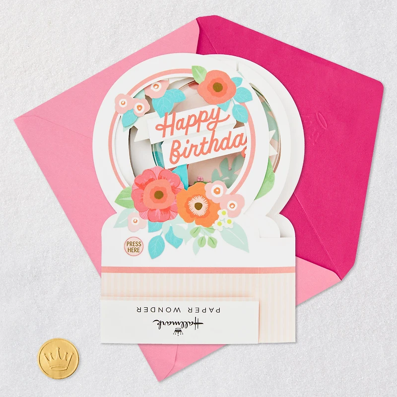 Happy Birthday Floral Snow Globe Musical 3D Pop-Up Birthday Card With Motion for only USD 12.99 | Hallmark