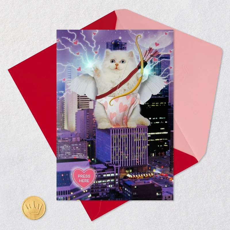Giant Cupid Cat Funny Musical Valentine's Day Card With Light for only USD 8.99 | Hallmark