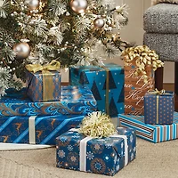 Elegant Blues 4-Pack Blue and Gold Reversible Wrapping Paper, 150 sq. ft. for only USD 19.99 | Hallmark