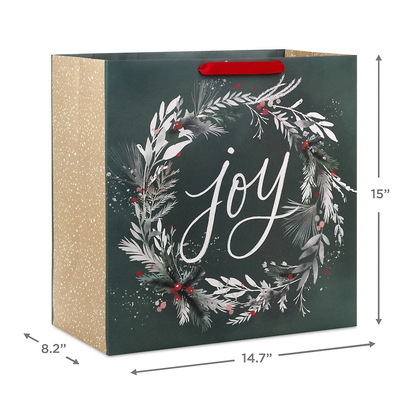 15" Joy Wreath on Dark Sage Extra-Deep Holiday Gift Bag for only USD 5.49 | Hallmark