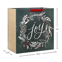 15" Joy Wreath on Dark Sage Extra-Deep Holiday Gift Bag for only USD 5.49 | Hallmark