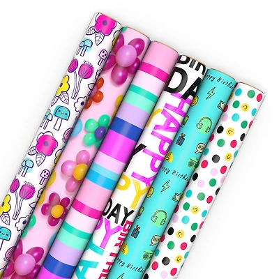 Birthday Whimsy 6-Pack Assorted Wrapping Paper Roll Bundle, 180 sq. ft. total for only USD 29.99 | Hallmark