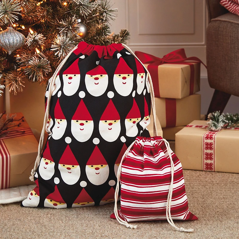 10" and 20" Santa and Stripes 2-Pack Fabric Christmas Gift Bags for only USD 14.99 | Hallmark