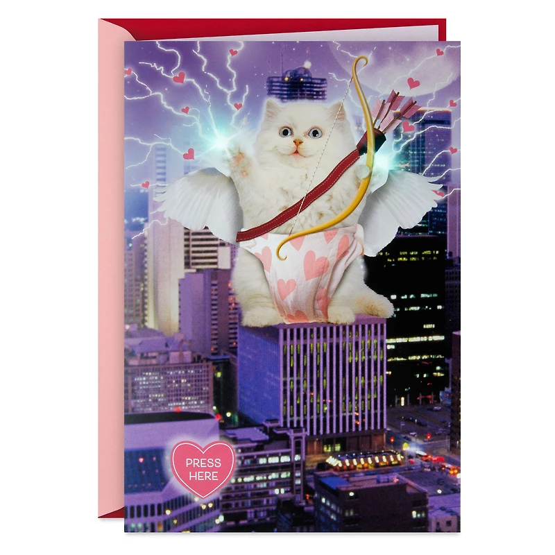 Giant Cupid Cat Funny Musical Valentine's Day Card With Light for only USD 8.99 | Hallmark