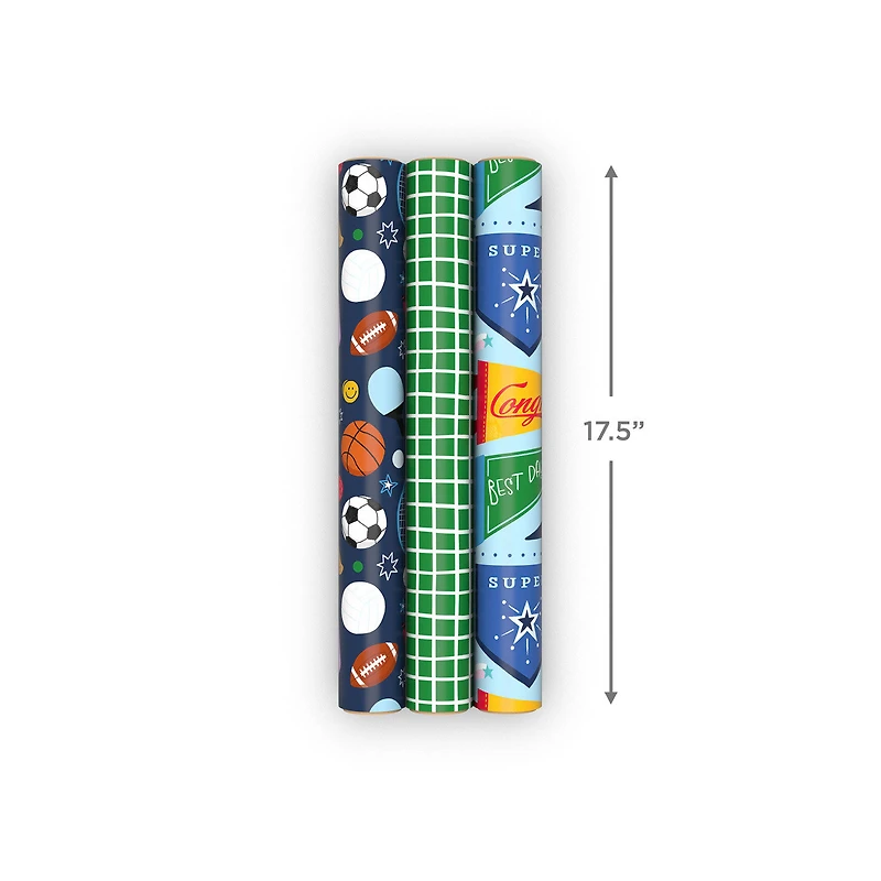 Sporty 3-Pack Wrapping Paper Mini Roll Bundle, 60 sq. ft. total for only USD 9.99 | Hallmark