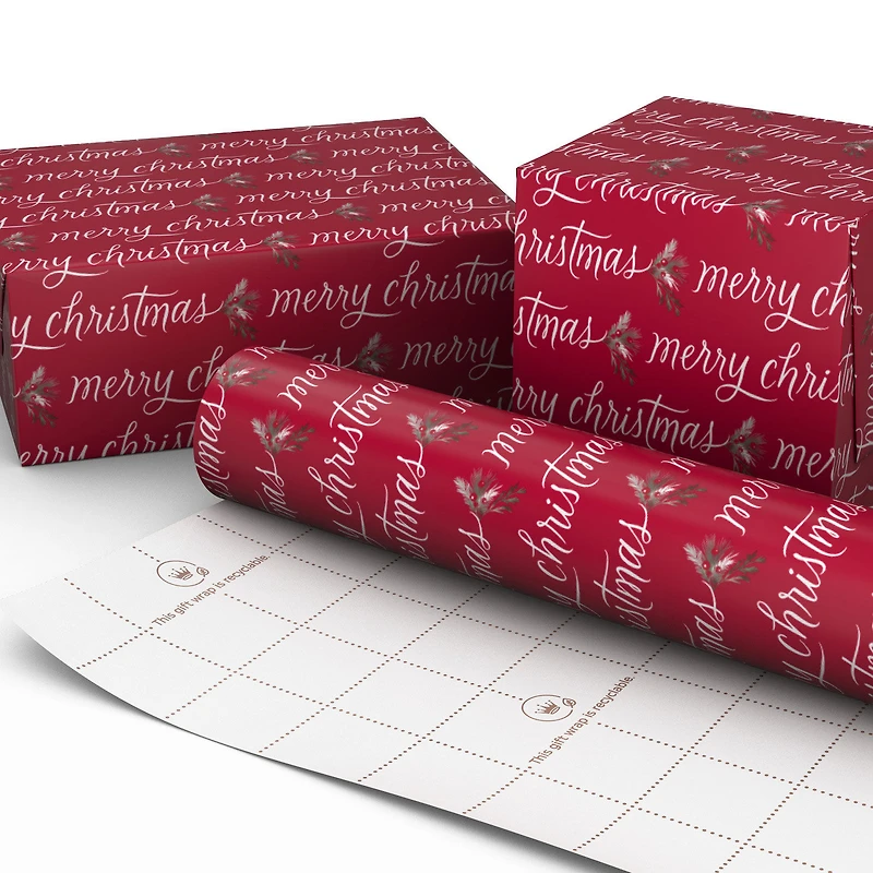 Cinnamon-Scented Merry Christmas on Red Wrapping Paper Roll, 20 sq. ft. for only USD 5.99 | Hallmark