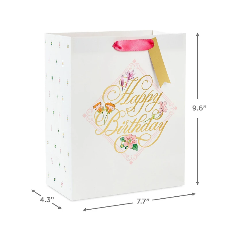 9.6" Gold Script on Floral Medium Birthday Gift Bag for only USD 3.99 | Hallmark