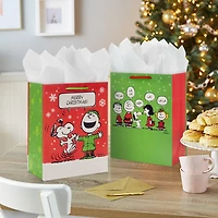 11.5" Peanuts® Vintage Holiday Scenes 2-Pack Large Gift Bag Bundle for only USD 6.99 | Hallmark