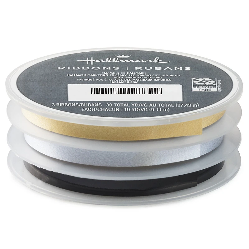 0.2" Gold/Silver/Black Metallic 3-Pack Curling Ribbon, 90' total for only USD 2.99 | Hallmark