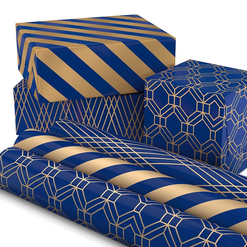 Navy and Gold 3-Pack Wrapping Paper, 105 sq. ft. total for only USD 19.99 | Hallmark