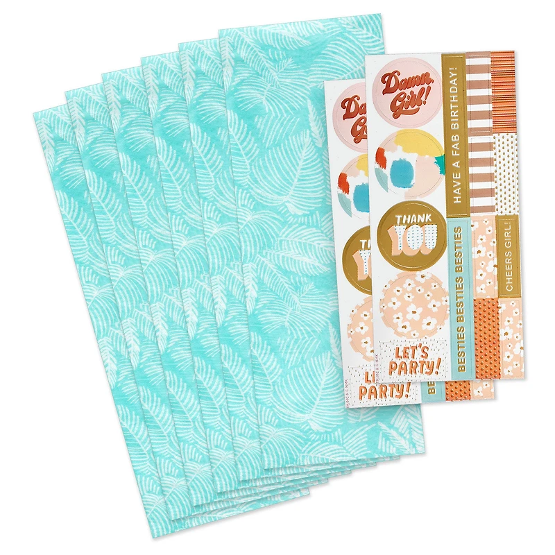 Tropical Leaves on Aqua Tissue Paper With Gift Tag Stickers, 6 sheets for only USD 2.99 | Hallmark