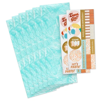 Tropical Leaves on Aqua Tissue Paper With Gift Tag Stickers, 6 sheets for only USD 2.99 | Hallmark