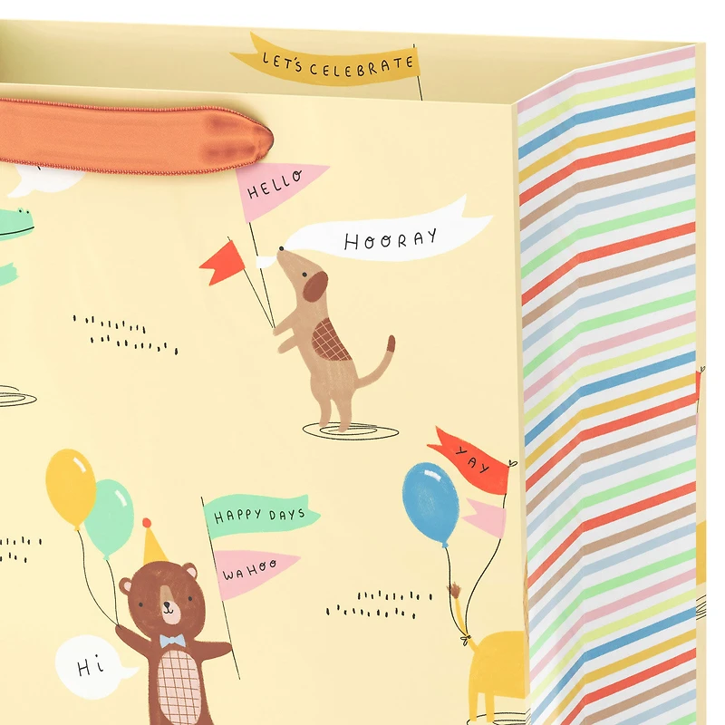 13" Animals in Party Hats With Balloons on Yellow Large Gift Bag for only USD 4.99 | Hallmark