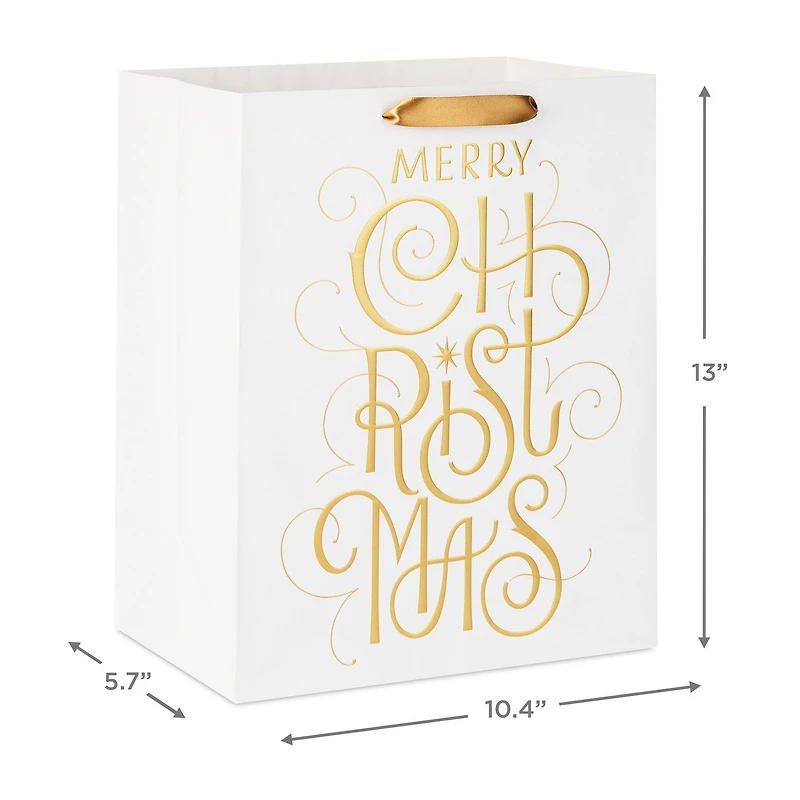 13" Merry Christmas Gold Calligraphy on White Large Gift Bag for only USD 4.99 | Hallmark